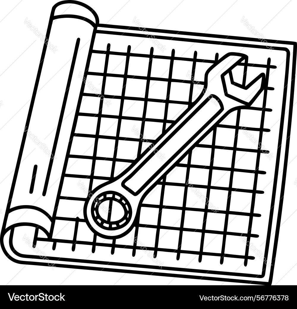 Blueprint with wrench symbolizing engineering Vector Image