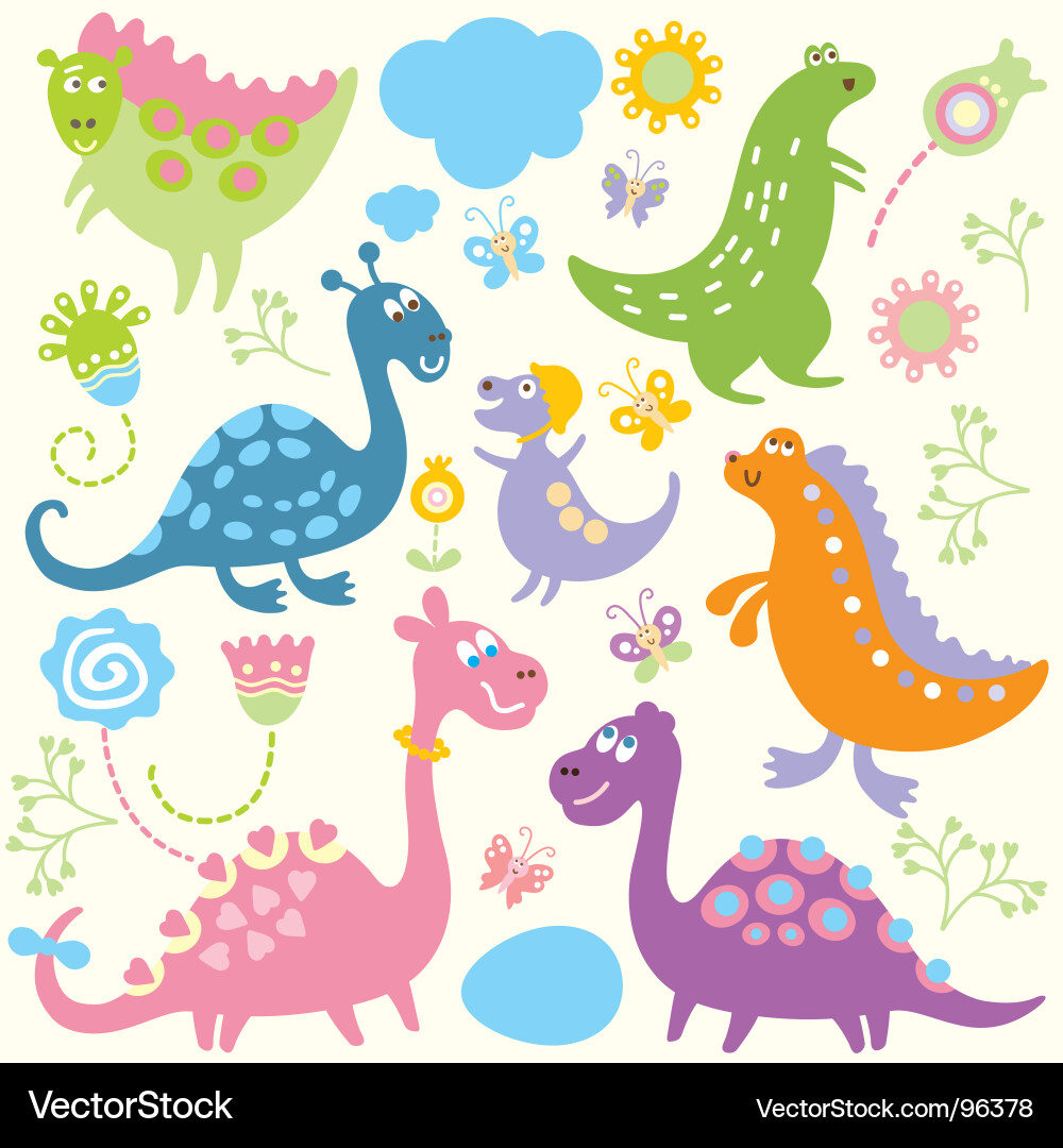Cute Cartoon Dinosaurs Pattern vector image