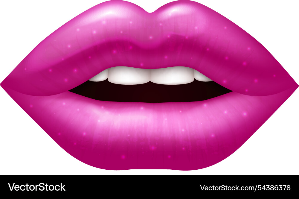 Glossy pink lips realistic female open mouth Vector Image
