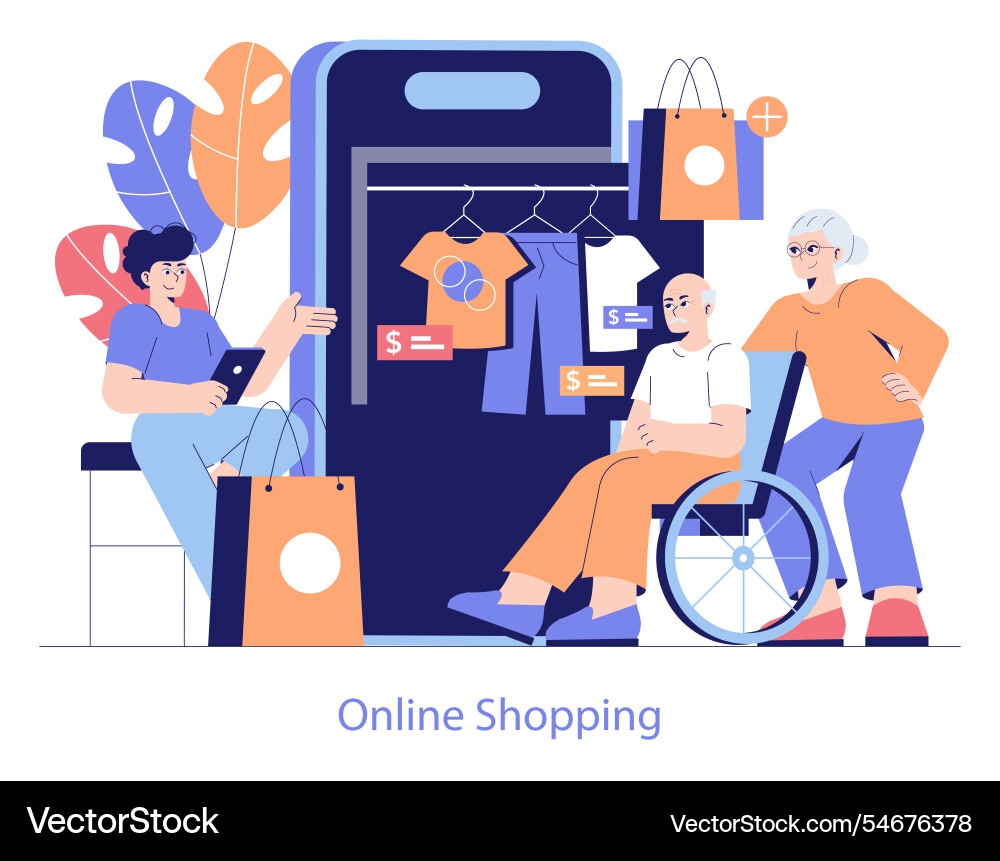 Tech help across generations flat Tech help across generations flat vector image