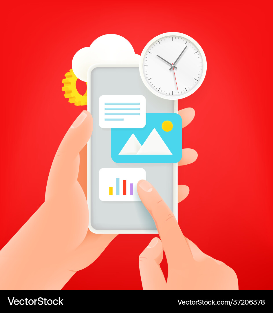 Using internet via modern smartphone cute 3d style Using internet via modern smartphone cute 3d style vector image