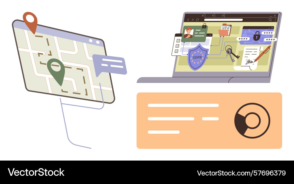 Digital navigation and online security with map vector image