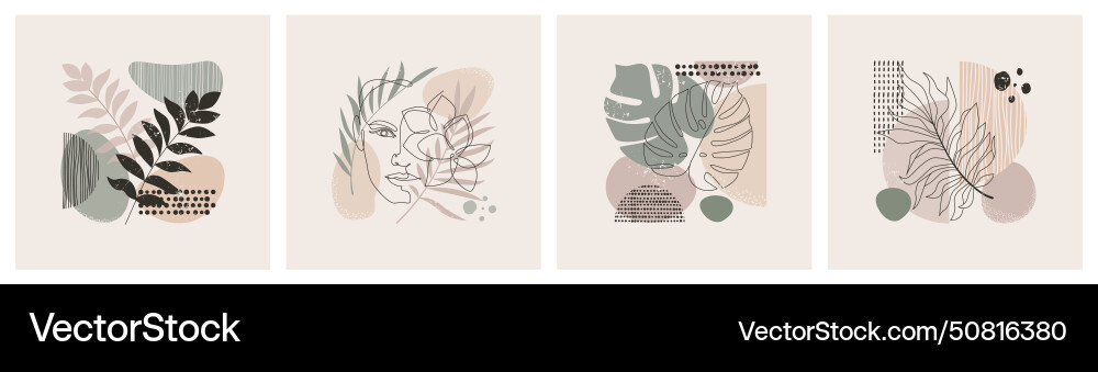 Abstract patterns line minimal flowers outline Vector Image