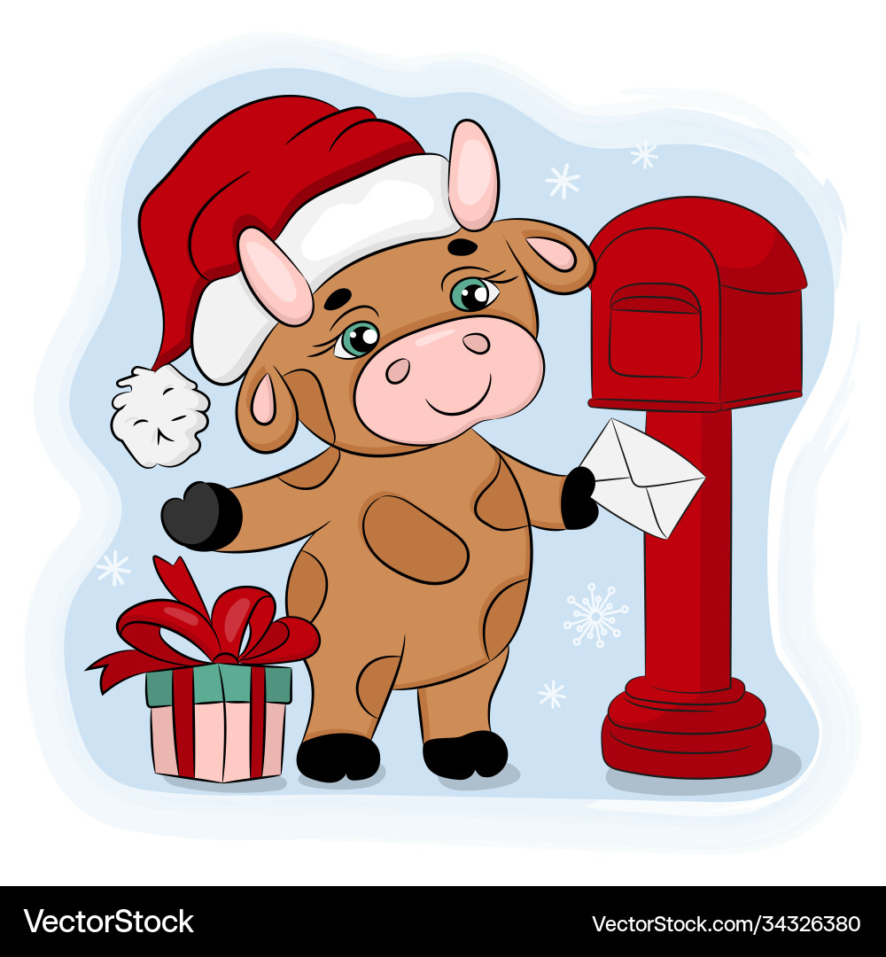 Bull 2021 sends christmas mail hand drawn Bull 2021 sends christmas mail hand drawn vector image