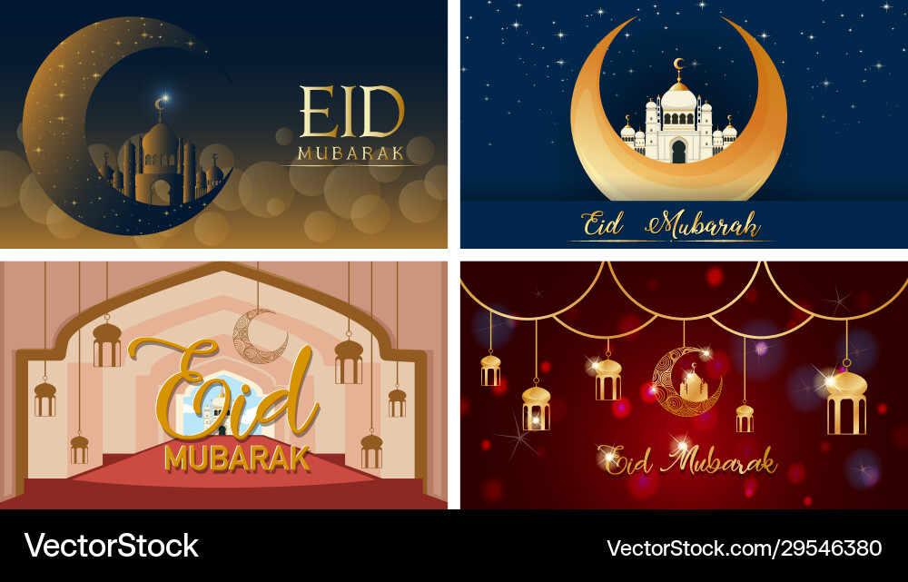Vier Hintergrund-Designs für muslim festival eid Vier Hintergrund-Designs für muslim festival eid vektorbild