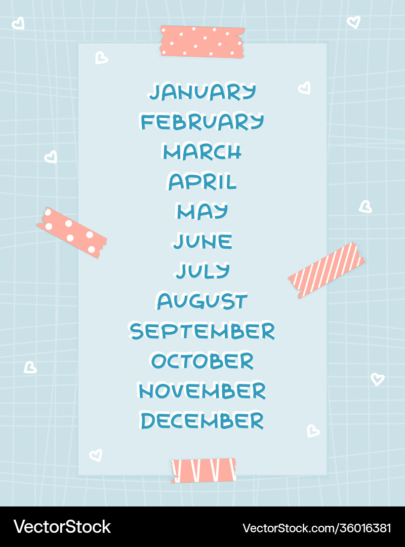 Blue months from january to december in english vector image