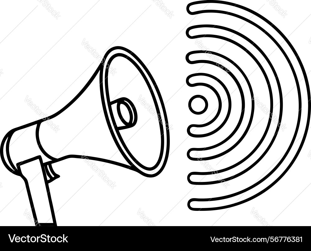 Megaphone amplifying communication sound waves Megaphone amplifying communication sound waves Vector Image