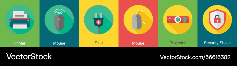 A set of 6 computer and hardware icons as printer Vector Image