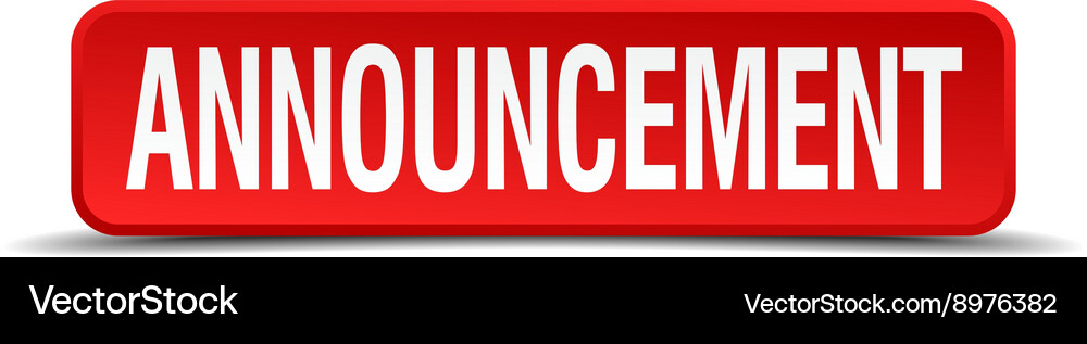 Announcement red three-dimensional square button Vector Image