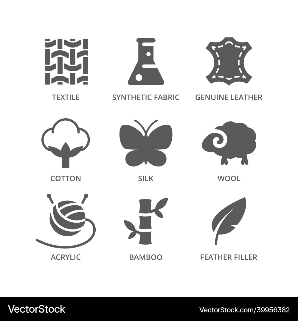 Fabric material feature icon set vector image