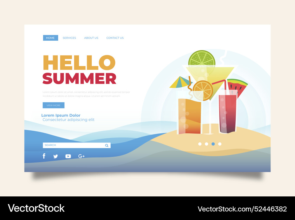 Gradient summer landing page template Vector Image