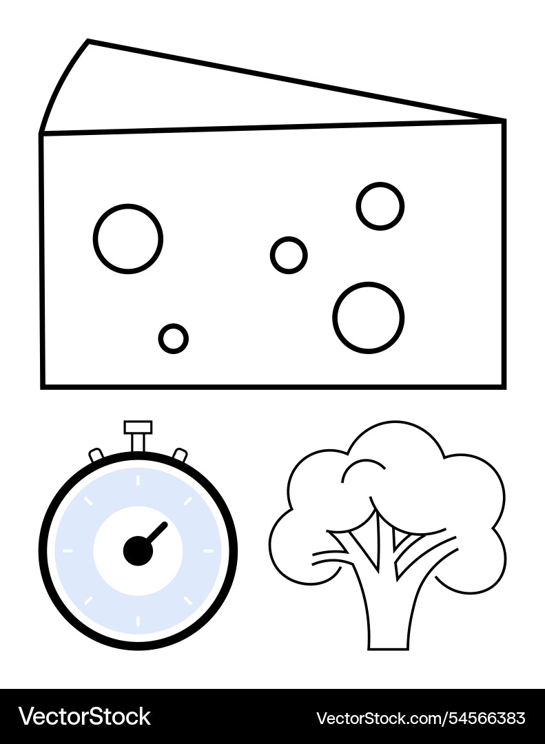 Cheese slice with stopwatch and tree emphasize Cheese slice with stopwatch and tree emphasize vector image
