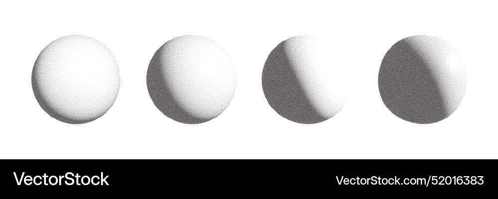 Dotwork 3d spheres set grain texture Royalty Free Vector