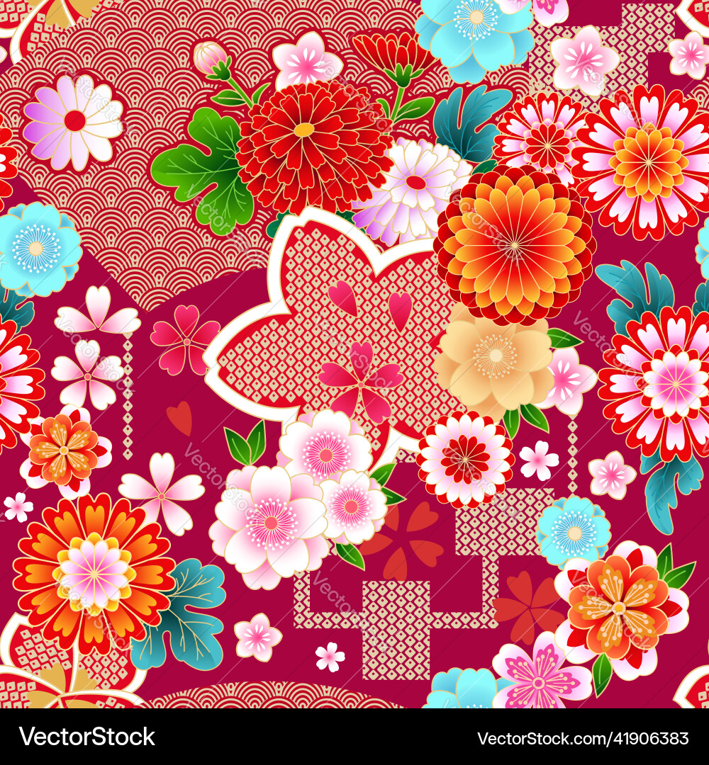 Japanese spring floral background in traditional vector image