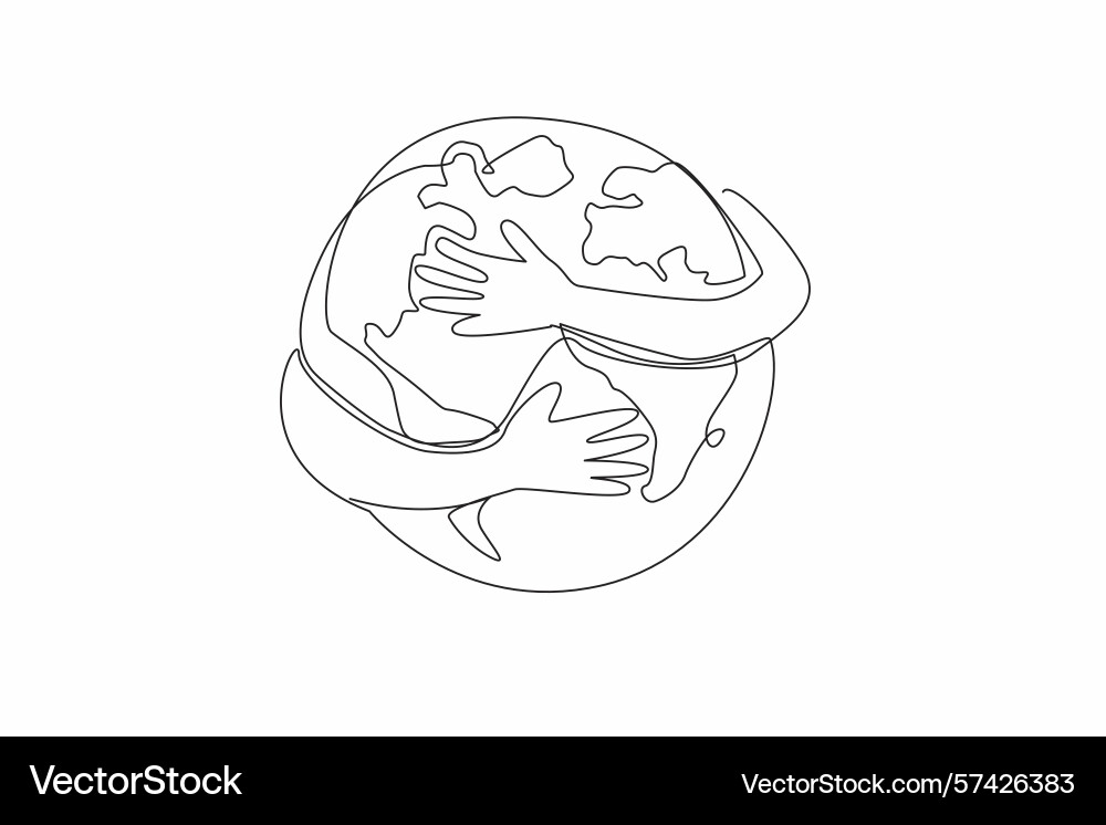 Single continuous line drawing 2 hands hugging Single continuous line drawing 2 hands hugging vector image