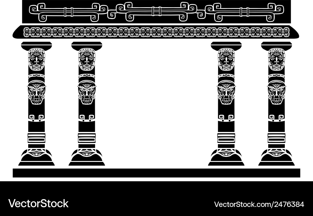Ancient Indigenous Temple Columns with Masks vector image