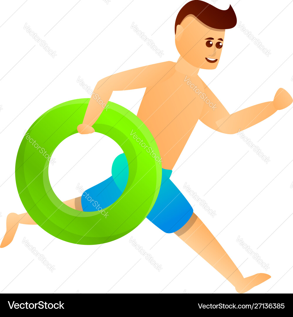 Man running with pool ring icon cartoon style Man running with pool ring icon cartoon style Vector Image