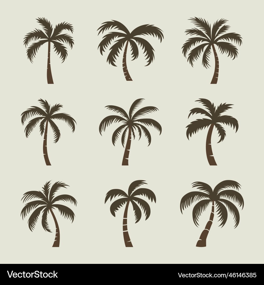 Palm trees tree icon set isolated Palm trees tree icon set isolated vector image