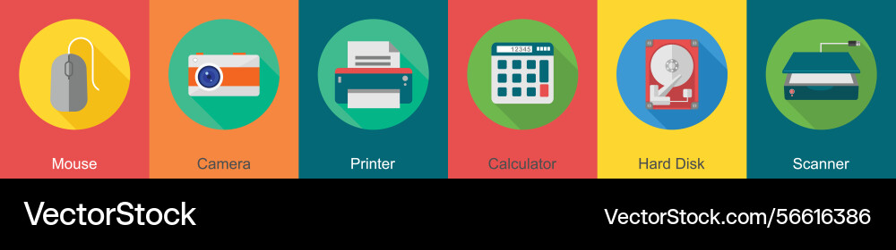 A set of 6 computer and hardware icons as mouse vector image