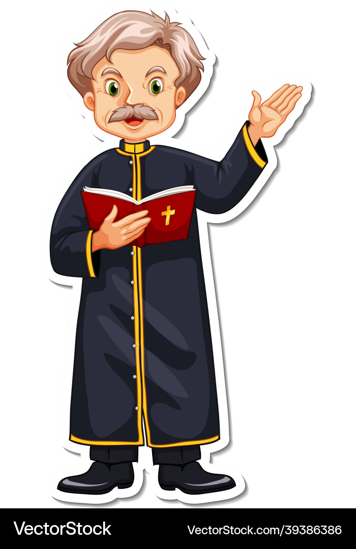 Cartoon character of priest reading bible sticker vector image