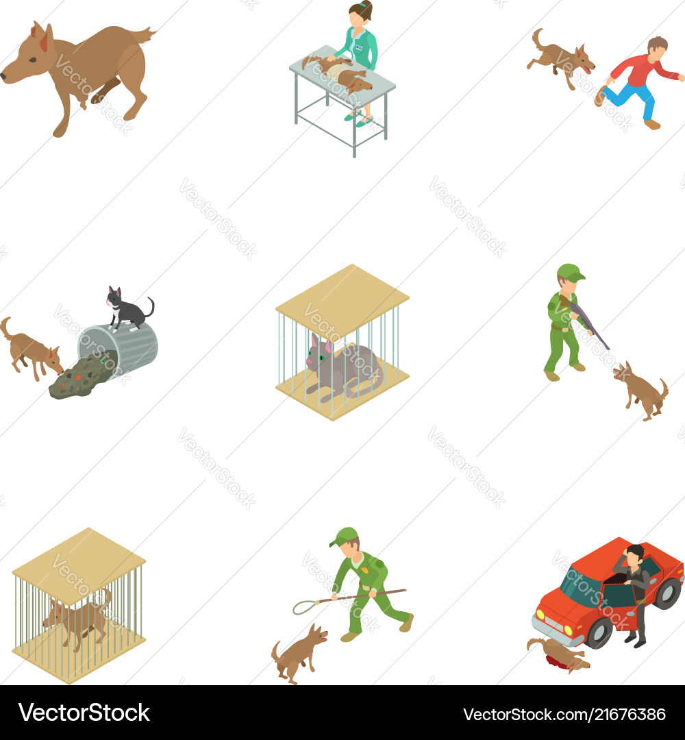 Catch the animal icons set isometric style Catch the animal icons set isometric style vector image
