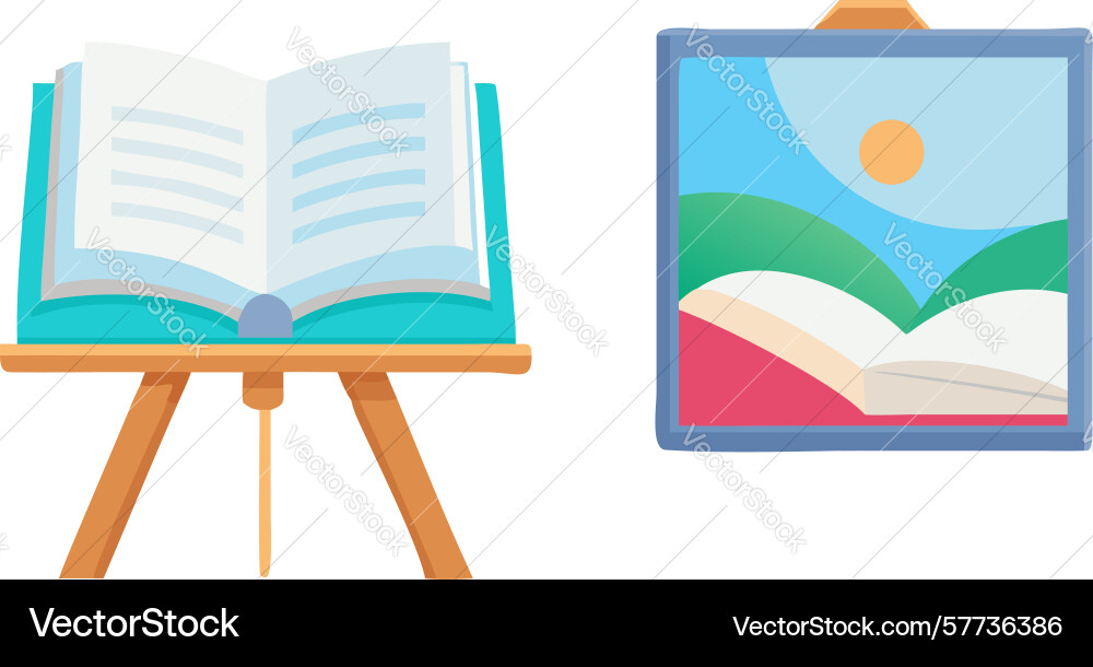 Easel with canvas and open book for artistic Vector Image
