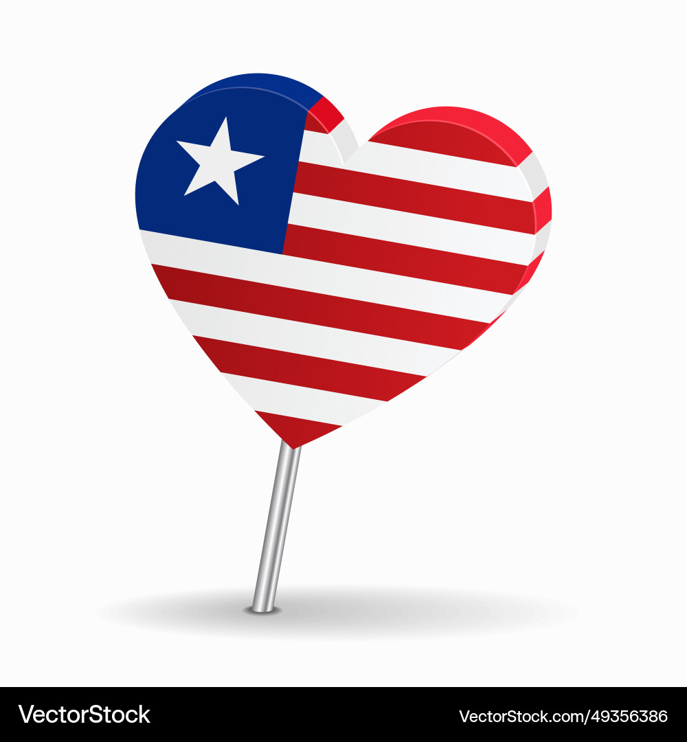 Liberian flag heart-shaped map pointer layout Liberian flag heart-shaped map pointer layout Vector Image