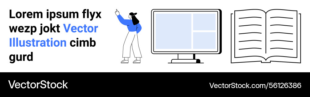 Person pointing at text with computer monitor Person pointing at text with computer monitor Vector Image