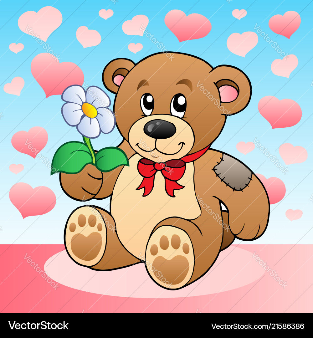 Teddybär mit Blume und Herzen Teddybär mit Blume und Herzen vektorbild