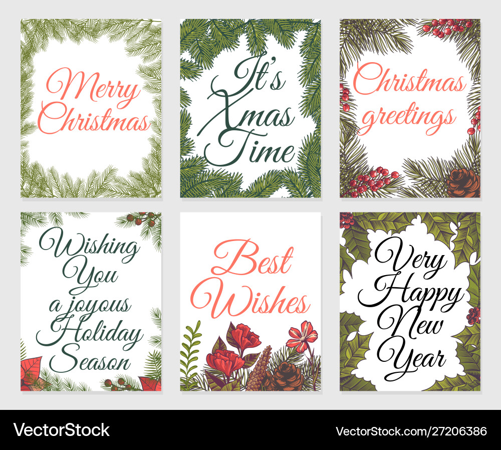 Xmas sketch card set vintage christmas paint Xmas sketch card set vintage christmas paint vector image