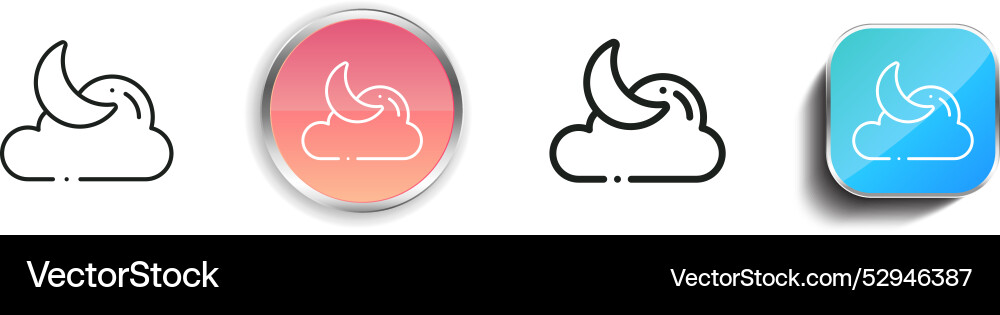 Cloudy night icon thin linear regular and button Cloudy night icon thin linear regular and button Vector Image