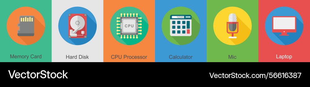 Ein Set von 6 Computer- und Hardware-Icons als Speicher Vektorbild
