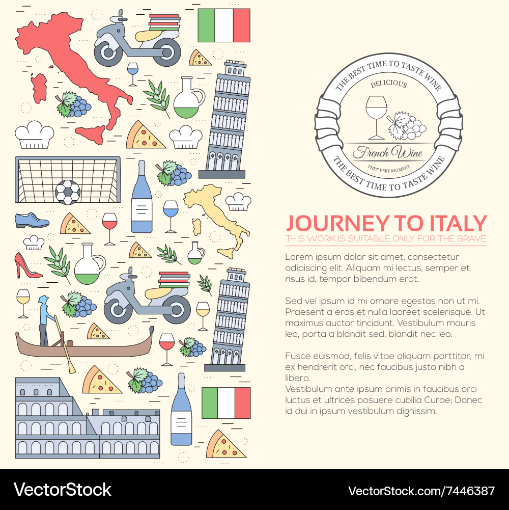 Land italy Reise Reiseführer von Waren vektorbild