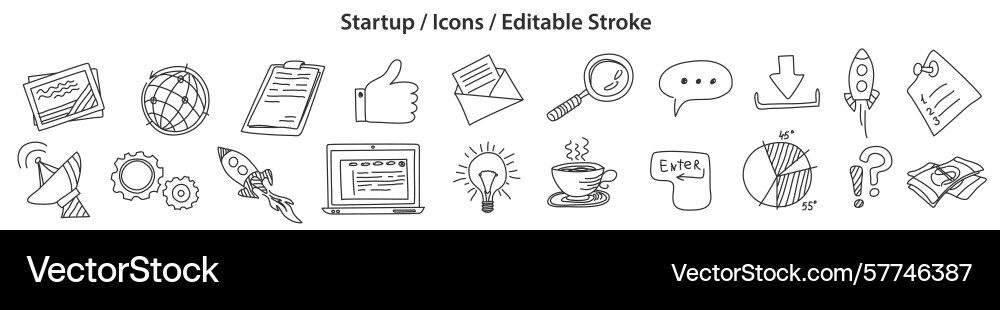 Set of startup icons in doodle style line design Set of startup icons in doodle style line design vector image