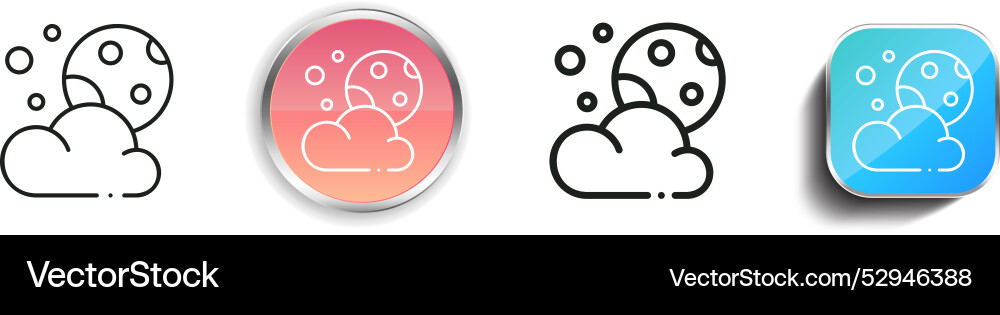 Cloudy night icon thin linear regular and button Vector Image