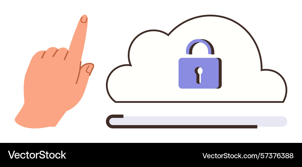 Hand pointing to locked cloud with loading bar Hand pointing to locked cloud with loading bar vector image