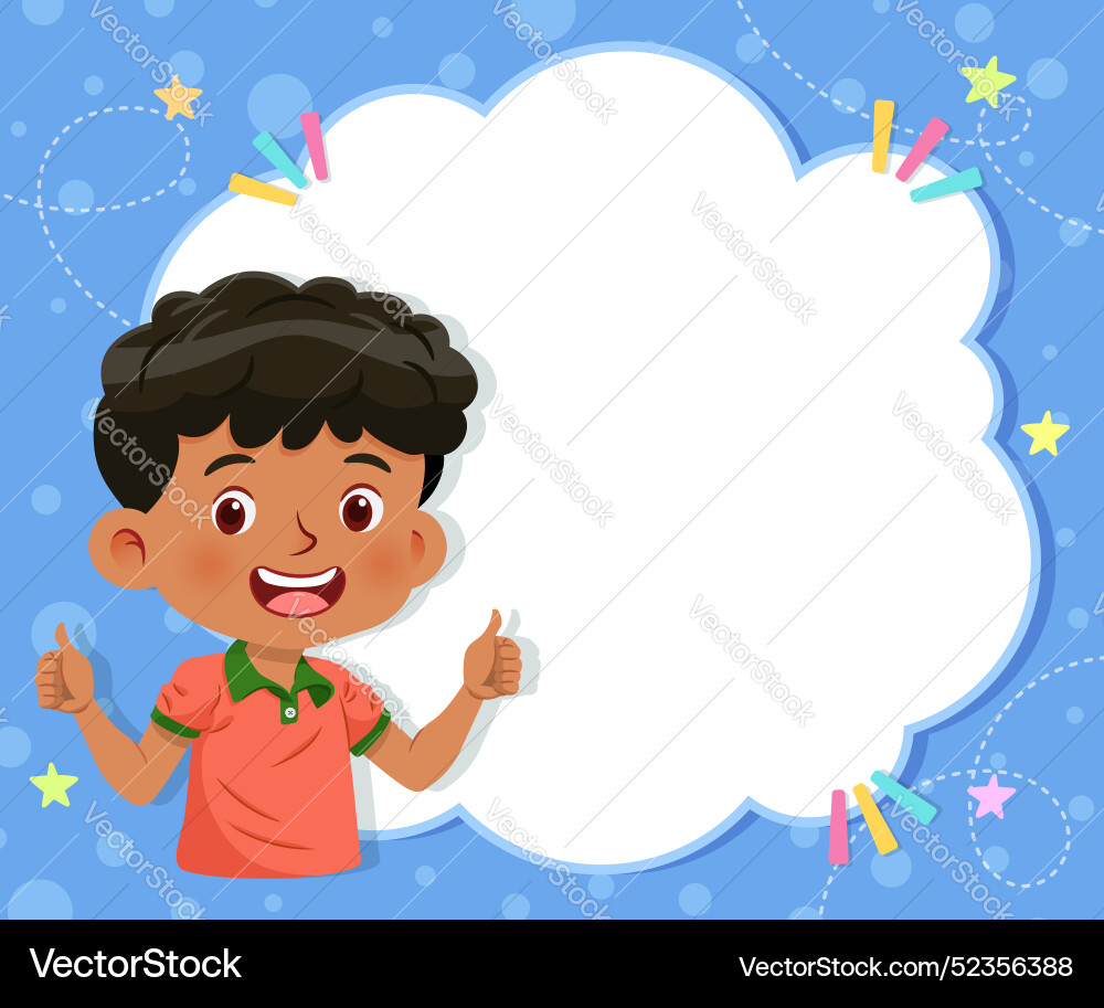 Little boy with empty blank text box frame Little boy with empty blank text box frame vector image