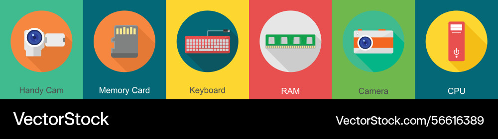A set of 6 computer and hardware icons as handy vector image