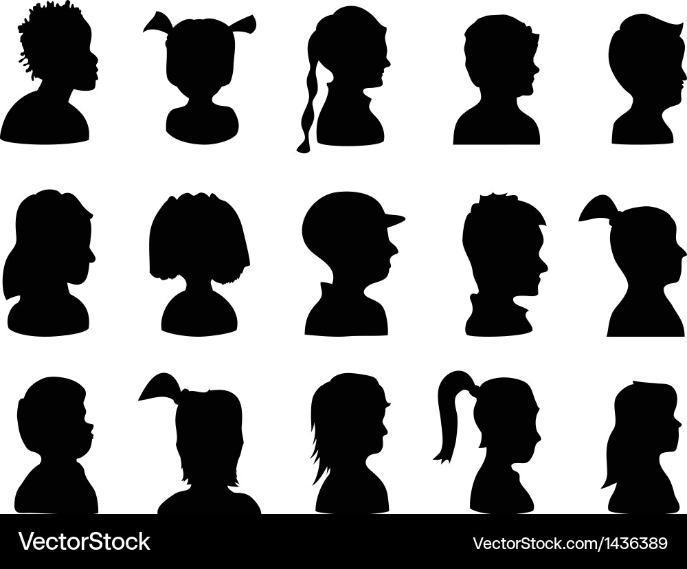 Child Silhouettes - Diverse Group Vector Image