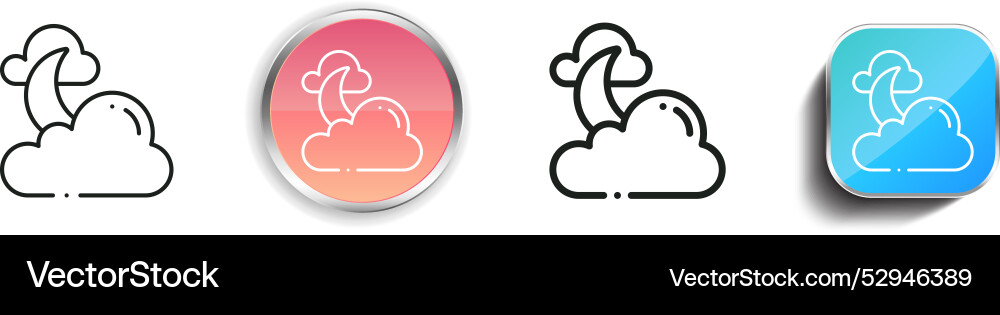 Cloudy night icon thin linear regular and button vector image