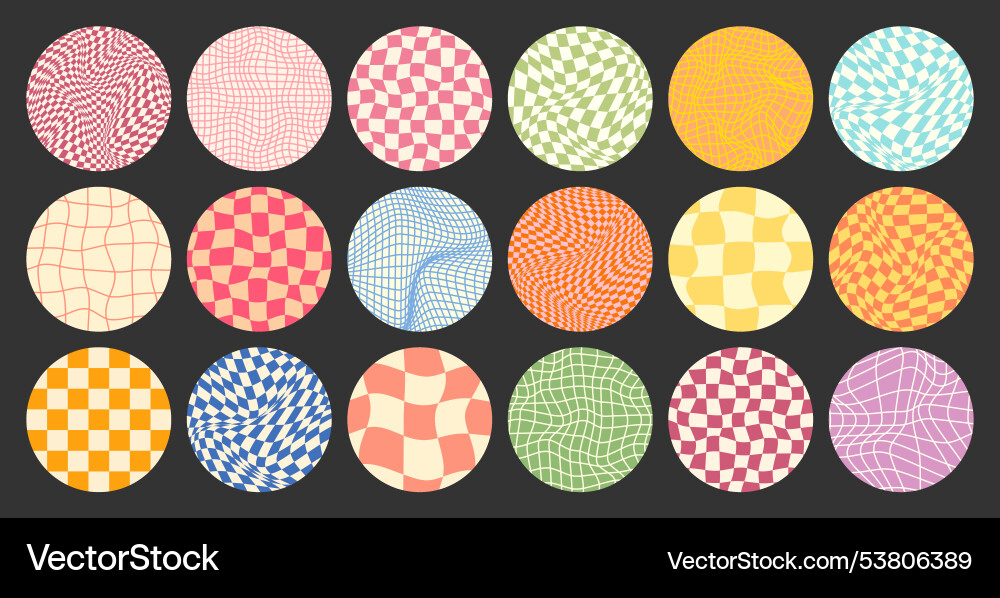 Groovy checkered pattern round colorful tiled Groovy checkered pattern round colorful tiled vector image