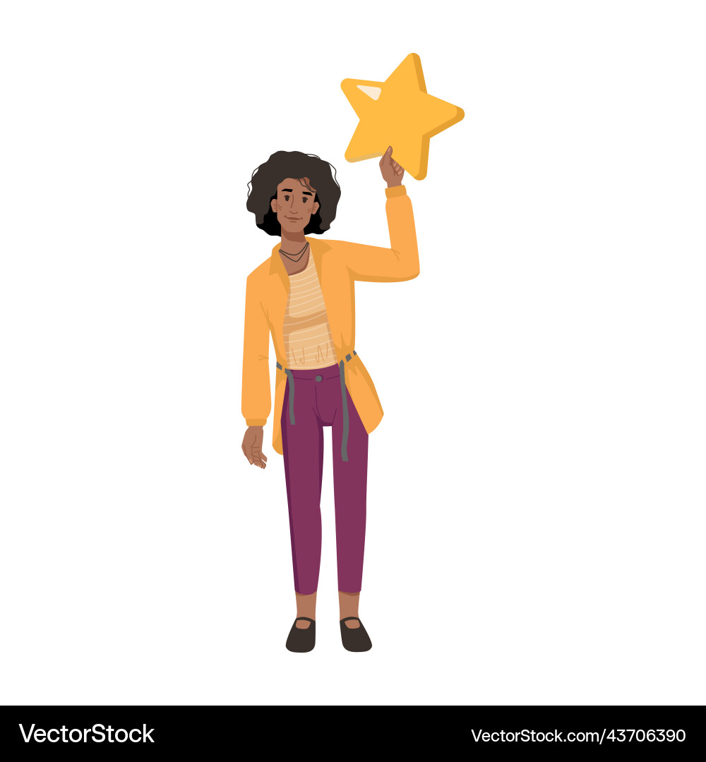 Character Holding Star In Hand Customer Rating Vector Image