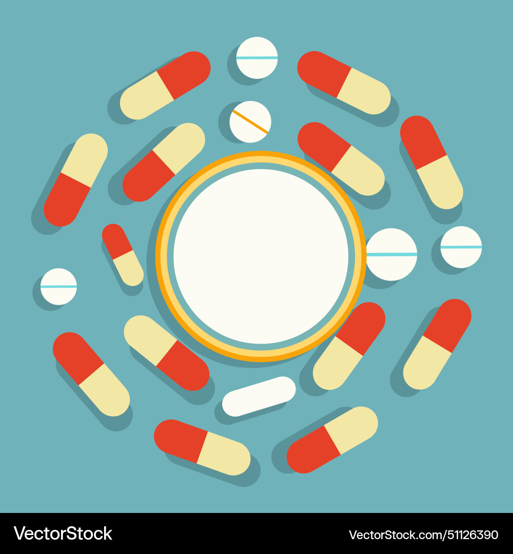 Circle frame background with drugs medicine pill Circle frame background with drugs medicine pill vector image