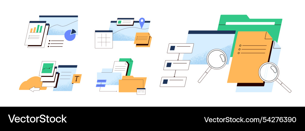 Concept set of data transfer storage web archive Concept set of data transfer storage web archive vector image