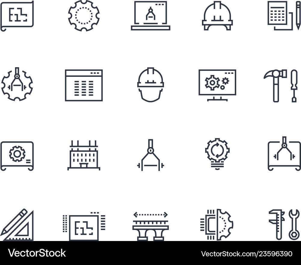 Engineering Line Icons - Work & Projects vector image