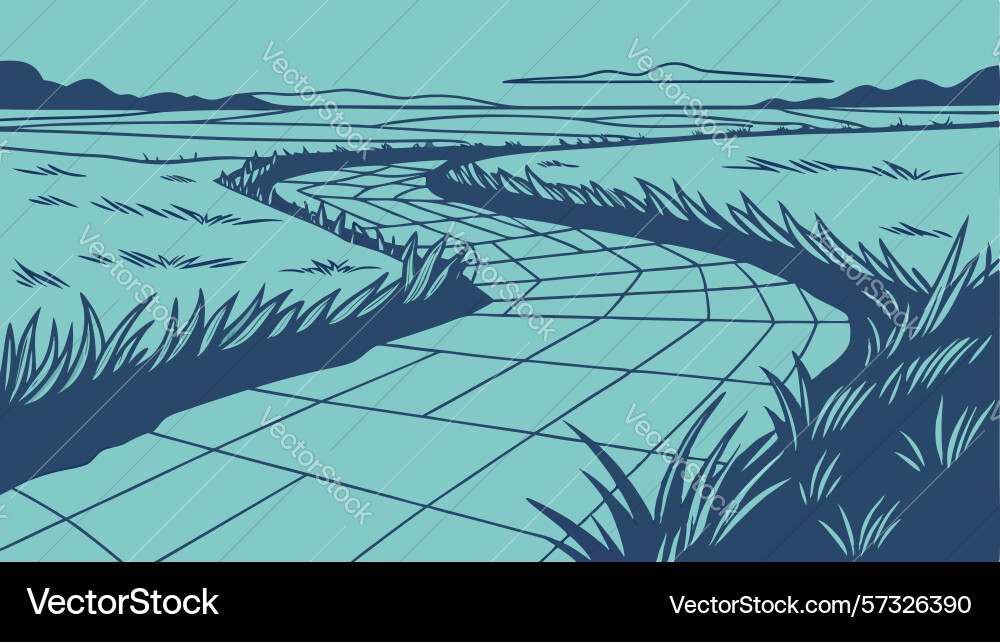 Geometric grid path in a rolling landscape design vector image