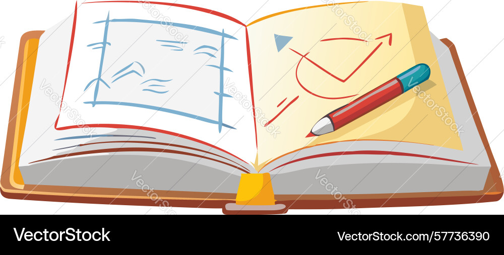Open notebook with plans for precise design Vector Image