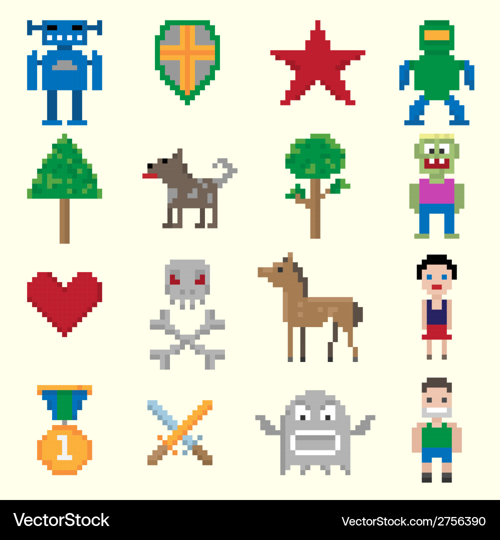 Pixel Game Characters Set vector image