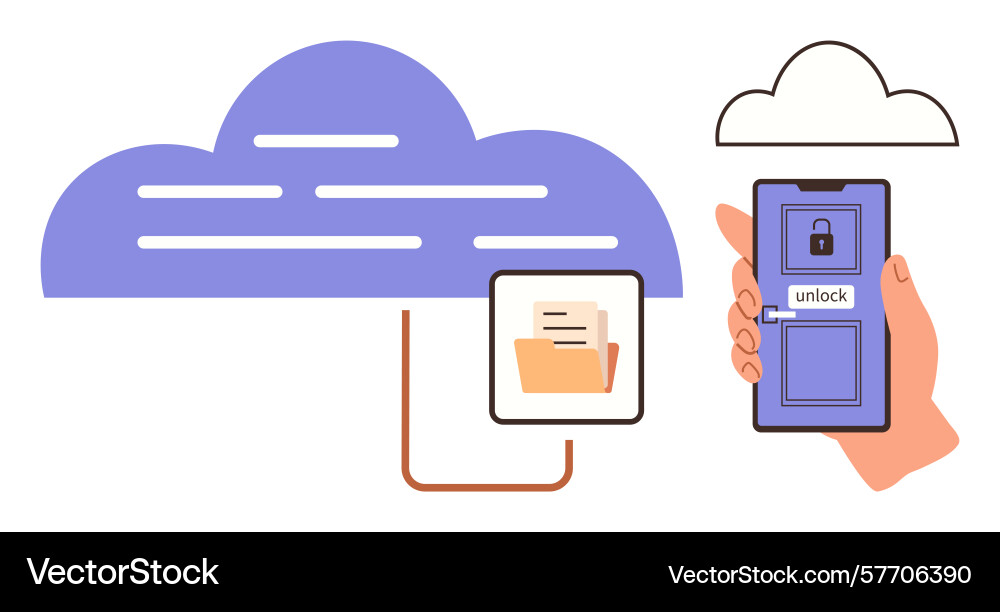 Secure cloud access via mobile device with file Secure cloud access via mobile device with file vector image