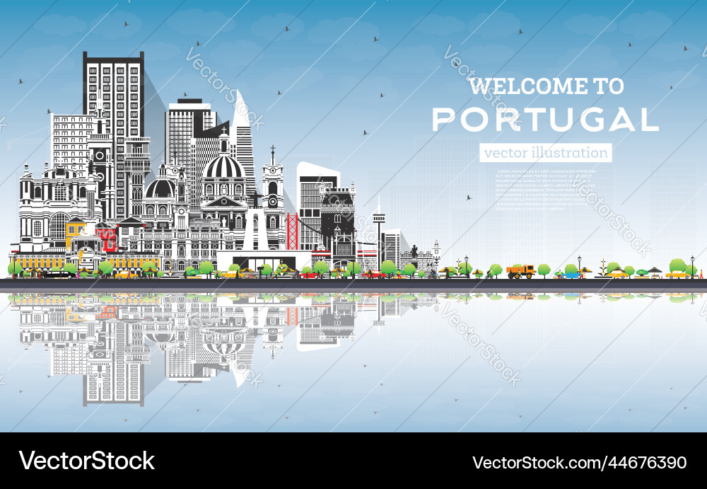 Welcome to portugal city skyline with gray Welcome to portugal city skyline with gray vector image